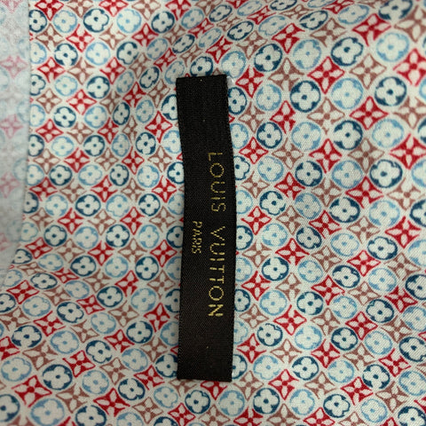 LOUIS VUITTON Size L White Red Grey Print Cotton Button Up Long Sleeve Shirt