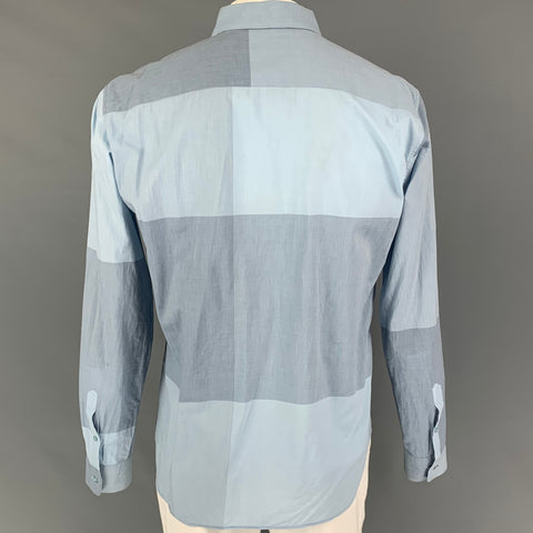 BURBERRY LONDON Size L Light Blue Checkered Cotton Long Sleeve Shirt
