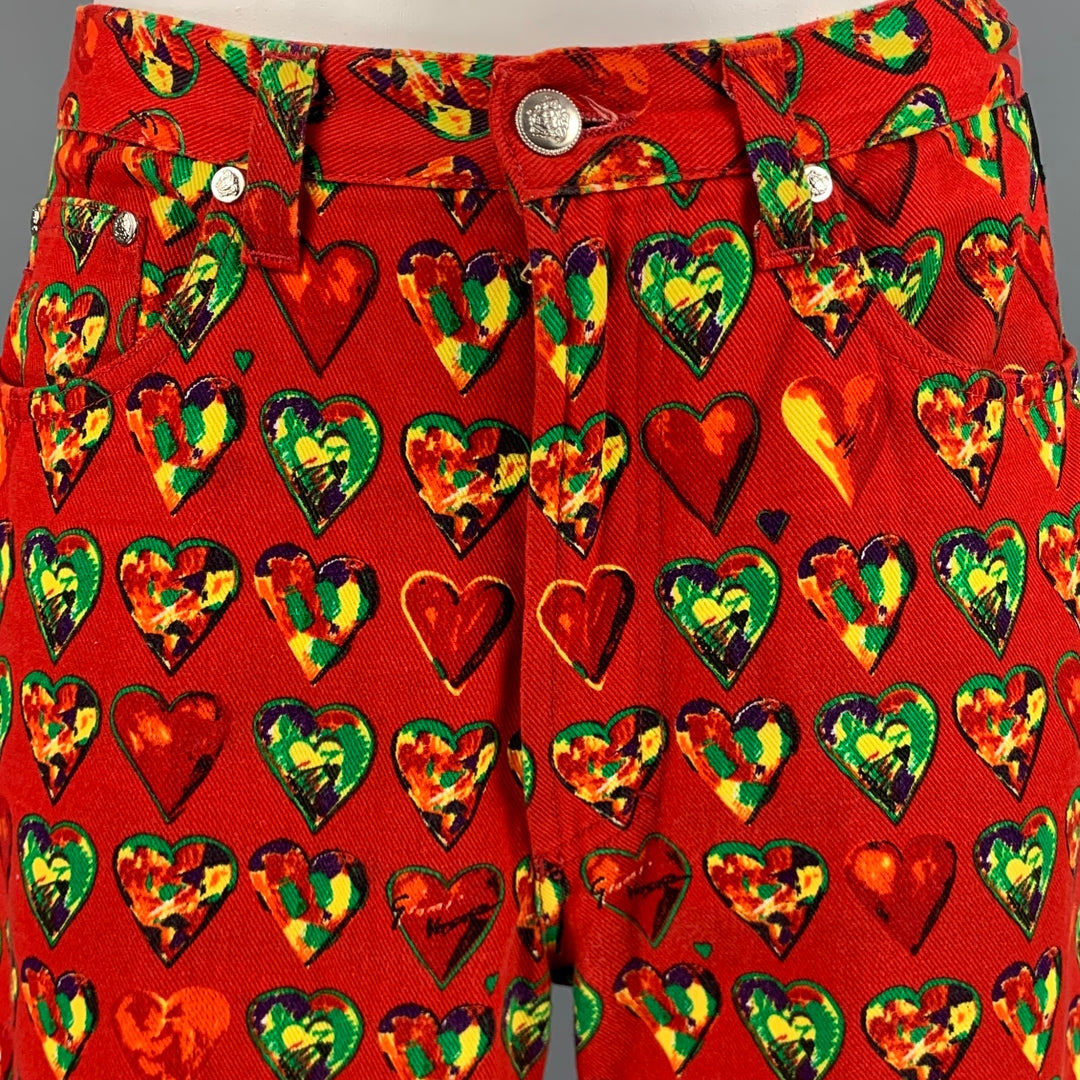 VERSACE JEANS COUTURE Size 32 Red Green Yellow Cotton Jean Cut Casual Pants