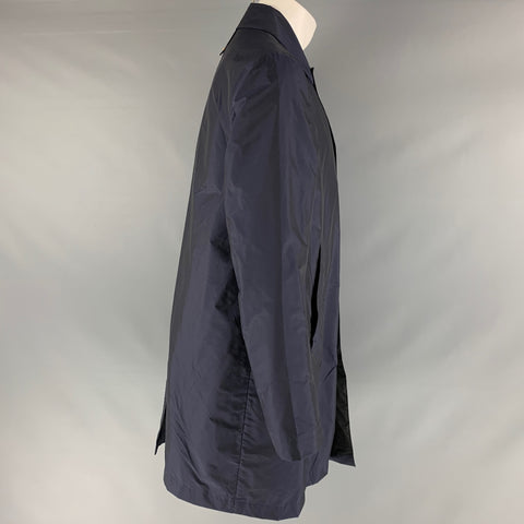 VALENTINO Size 40 Navy Solid Polyamide Silk Zip & Snaps Coat