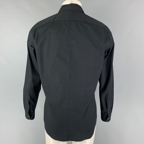 DRIES VAN NOTEN Size M Black Blue Embellishment Cotton Long Sleeve Shirt