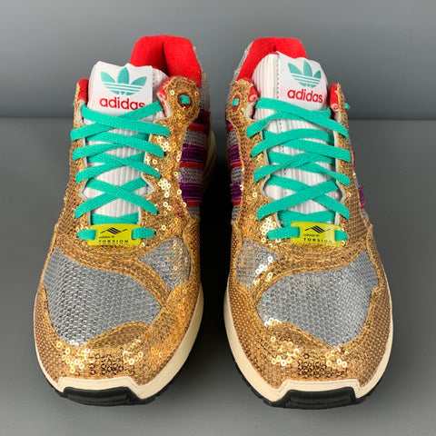 ADIDAS Taille 8,5 Baskets basses à paillettes multicolores dorées Zx 6000 métalliques