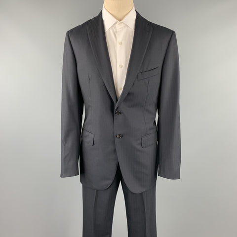 BELVEST Talla 42 Traje largo con solapa de muesca de lana a rayas negras