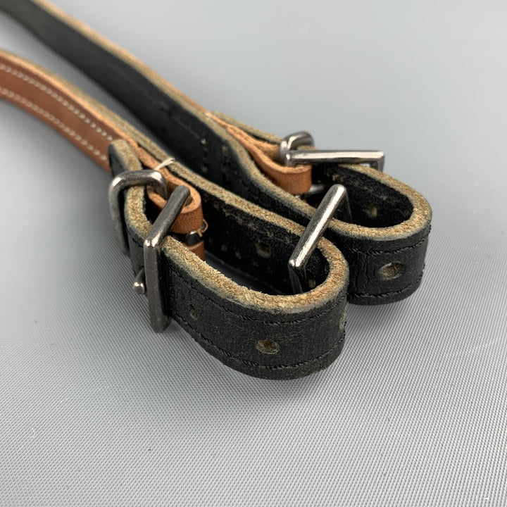 MAISON MARGIELA Size 40 Tan Contrast Stitch Leather Double Buckle Belt