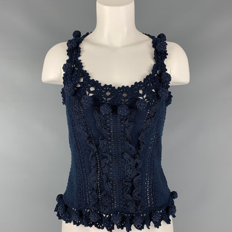 OSCAR DE LA RENTA Taille M Marine Coton Crochet Sans Manches Casual Top