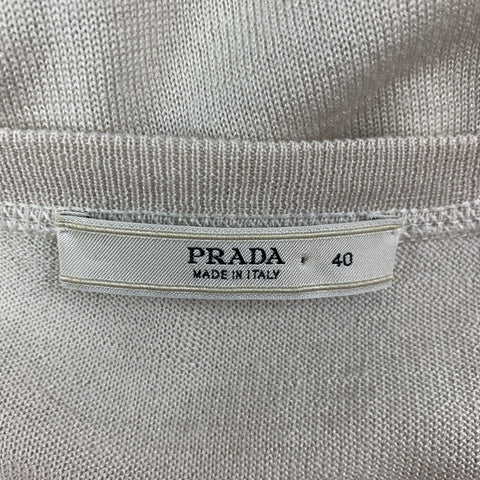 PRADA Size 4 Cream Black Wool Silk Patent Leather Pullover