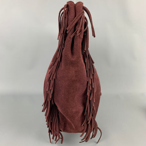 MAJE Burgundy Suede Leather Fringe Handbag