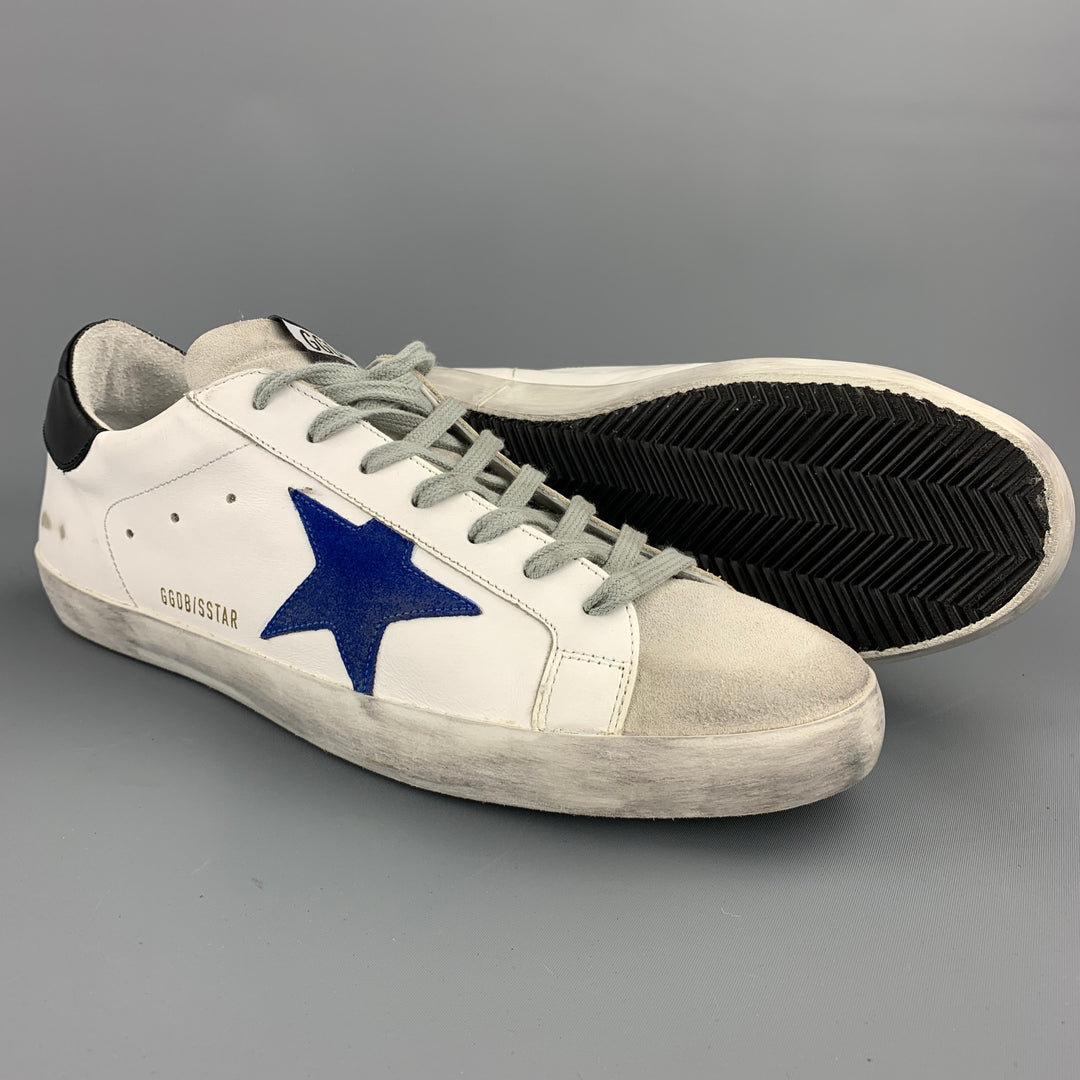 GOLDEN GOOSE Superstar Size 12 White Distressed Leather Lace Up Sneakers
