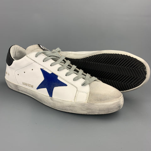 GOLDEN GOOSE Superstar Size 12 White Distressed Leather Lace Up Sneakers