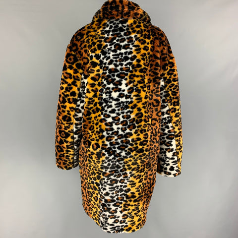 MOSCHINO Talla M Marrón Negro Blanco Abrigo con estampado animal en mezcla modacrílica