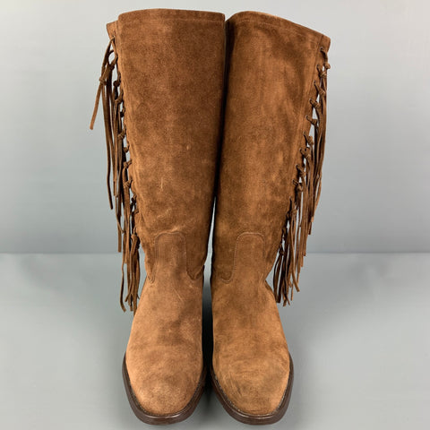 COACH Botas Arianna con flecos de ante marrón talla 7.5