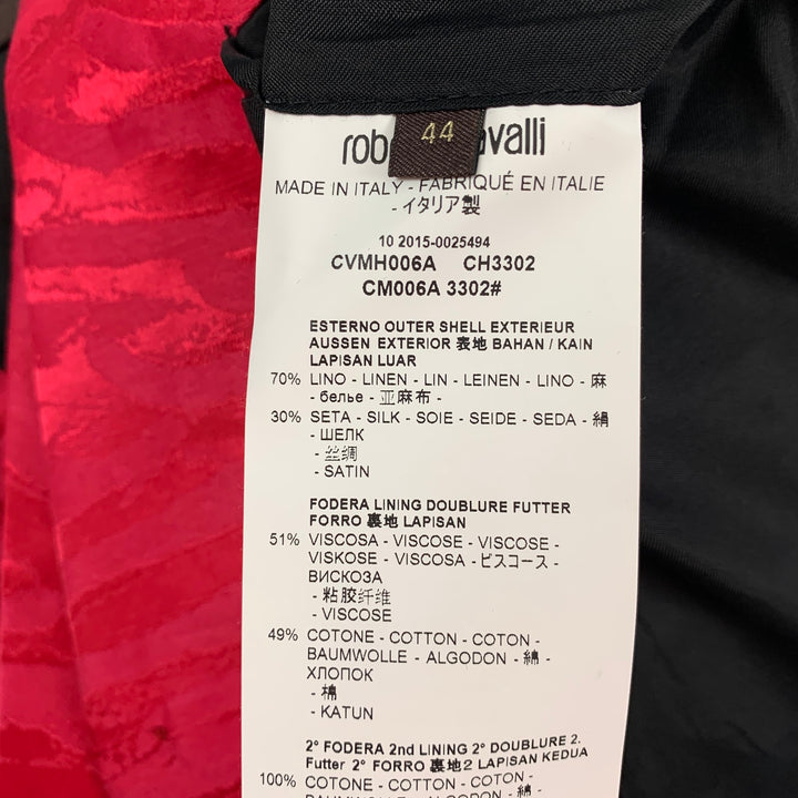 ROBERTO CAVALLI Size 34 Fuchsia Jacquard Linen / Silk Notch Lapel Sport Coat