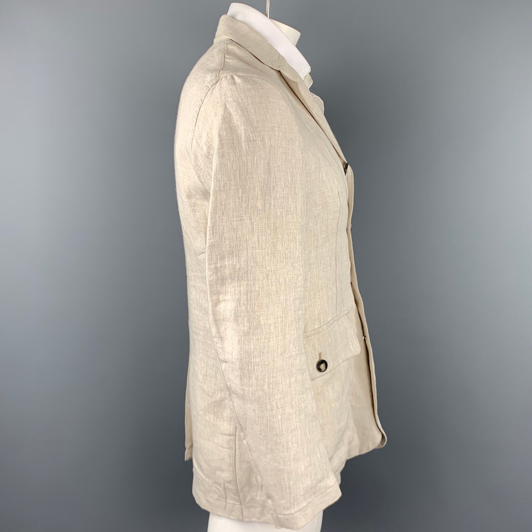 PRIVATE WHITE Size 40 Beige Linen Notch Lapel Sport Coat