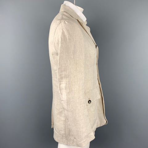 PRIVATE WHITE Size 40 Beige Linen Notch Lapel Sport Coat