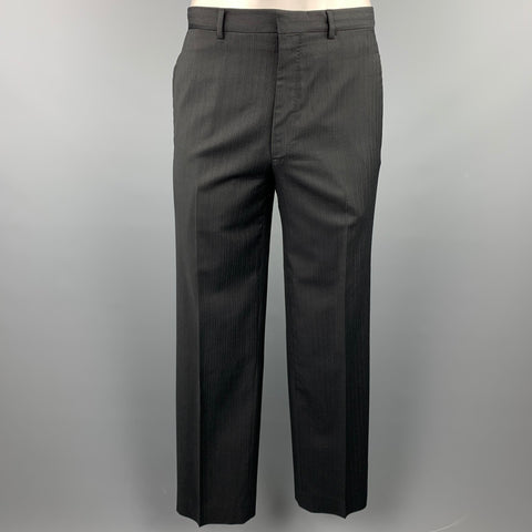 PRADA Size 40 Charcoal Stripe Virgin Wool Notch Lapel Suit