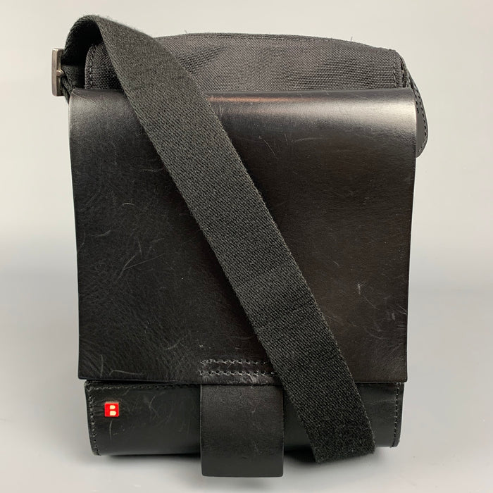 BALLY Black Leather Trim Canvas Shoulder Zarino Mini Bag