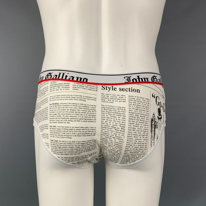 JOHN GALLIANO Size L White Black Newspaper Print Cotton Blend Underwear