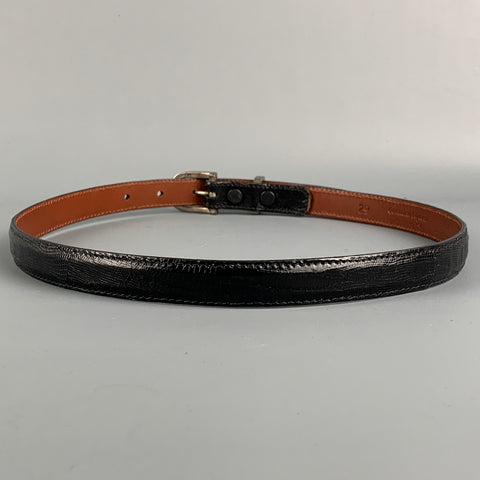 Vintage PAT AREIAS Size 29 Black Textured Sterling Silver Lizard Belt