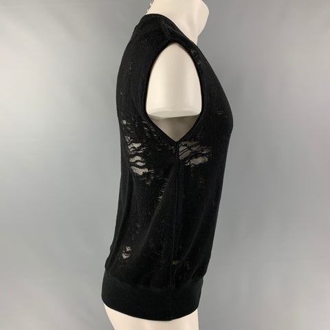 IRO Nuala Size XS Black Distressed Cotton Blend Sleeveless Pullover