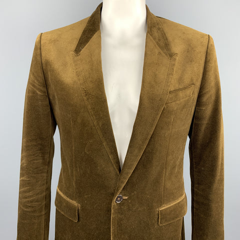 DOLCE & GABBANA Size 44 Brown Cotton Velvet Peak Lapel Sport Coat