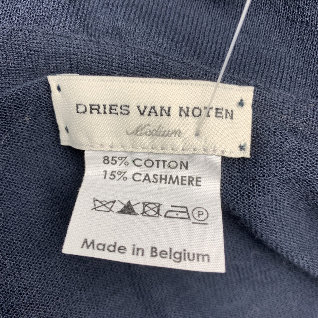 DRIES VAN NOTEN Size M Navy Cotton / Cashmere Sheer Knit Cardigan