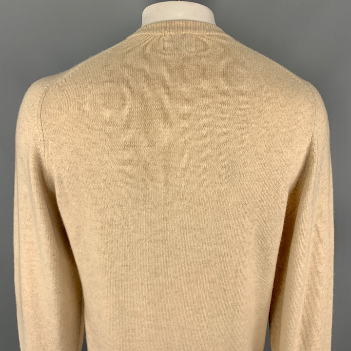 N. PEAL Size XL Khaki Knitted Cashmere V-Neck Pullover Sweater