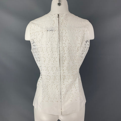 NINA RICCI Size 6 White Cotton Cut Out Eyelet Blouse