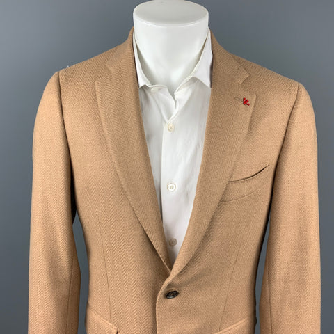 ISAIA Size 40 Regular Camel Herringbone Baby Camel Notch Lapel Sport Coat