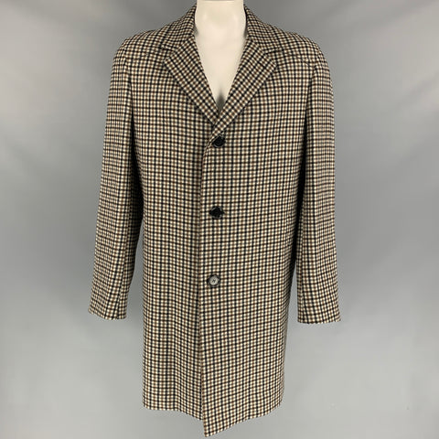 LANVIN Size 44 Oatmeal Black & Brown Checkered Wool Coat
