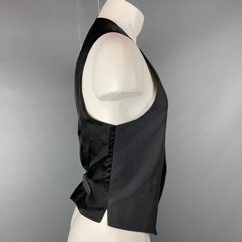 ERMENEGILDO ZEGNA Size M Black & White Dot Print Silk Buttoned Vest