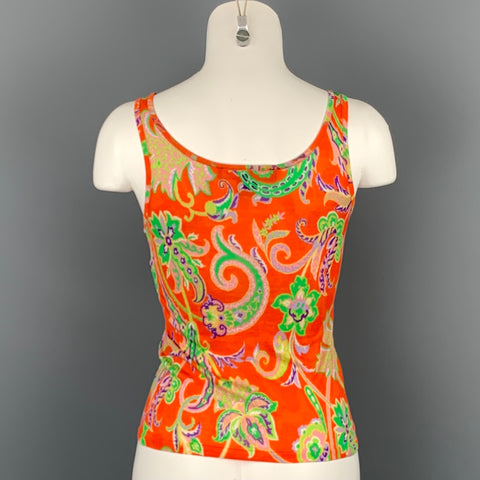 RALPH LAUREN Collection Size S Orange Multi-Color Silk Dress Top