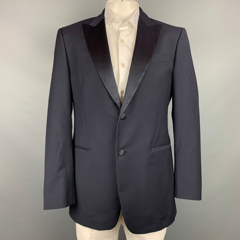 JOHN VARVATOS Size 44 Navy Wool / Mohair Peak Lapel Sport Coat