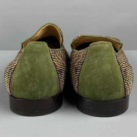 DONALD J PLINER Size 10 Green Purple Beaded Leather Slip On Loafers