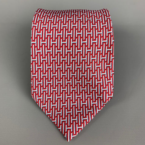 HERMES 5139 HA Red White Blue Silk Tie