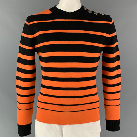 PACO RABANNE Size XL Orange & Black Stripe Wool Blend Pullover