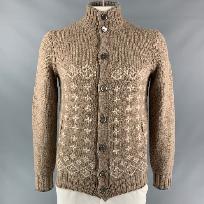 BRUNELLO CUCINELLI Size 42 Oatmeal Fairisle Cashmere Buttoned Jacket