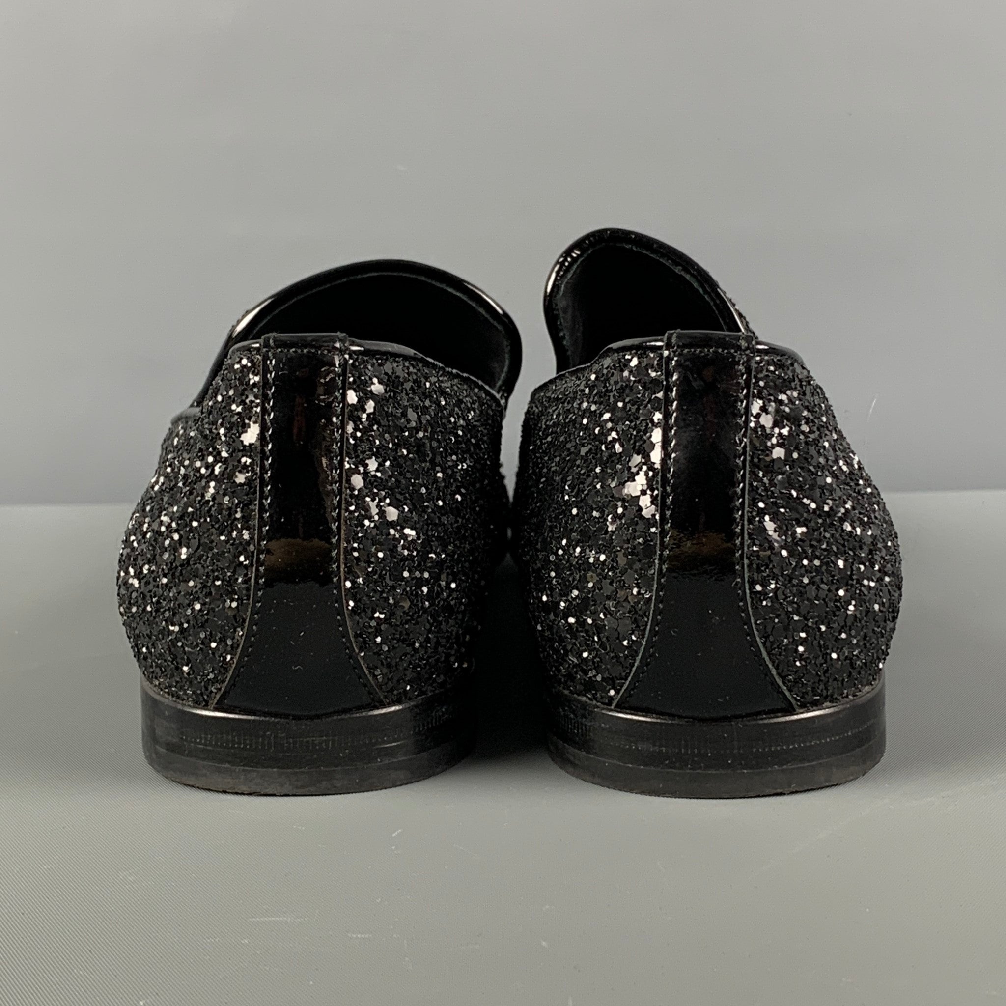 JIMMY CHOO Size 8 Black Glitter Leather Slip On Loafers – Sui