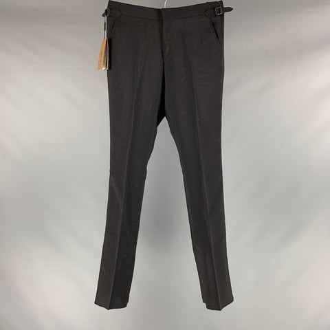 BURBERRY Taille 32 Pantalon de costume de smoking en laine mohair à embellissement noir