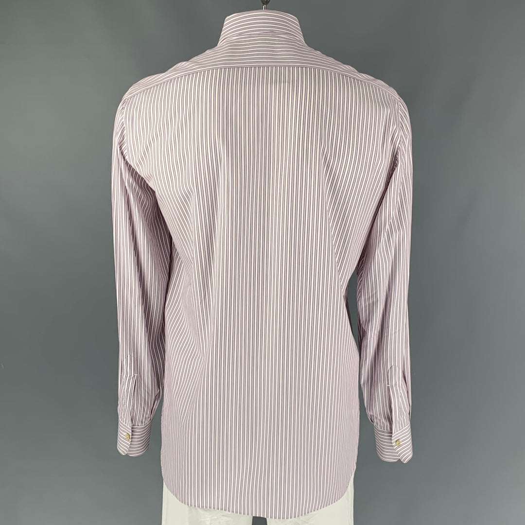 KITON Size XL White,  Red and Blue Stripe Cotton Button Down Long Sleeve Shirt