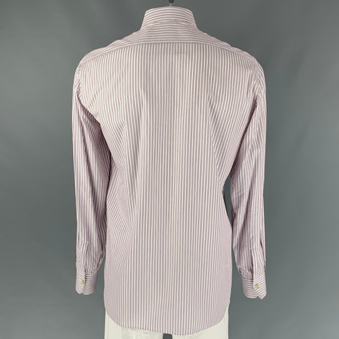 KITON Size XL White,  Red and Blue Stripe Cotton Button Down Long Sleeve Shirt