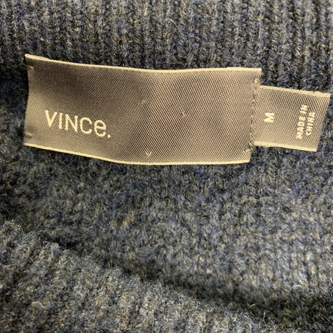VINCE Size M Navy Textured Wool &  Cashmere Fisherman Sweater