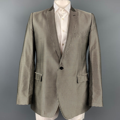 DOLCE & GABBANA Size 44 Regular Gold & Black Dots Silk Peak Lapel Sport Coat