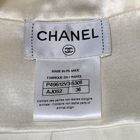 CHANEL Size 4 Cream Satin Double Breasted Military Blouse