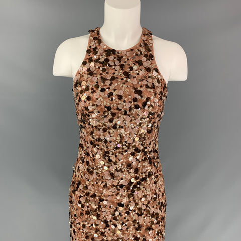 AIDAN MATTOX Size 0 Nude Copper Polyester Sequined Sleeveless Dress