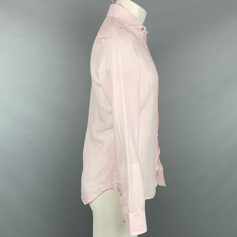 TRAFALGAR Size S Pink & White Stripe Linen / Cotton Long Sleeve Shirt