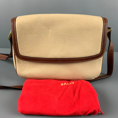 BALLY Cream Brown Pebble Grain Leather Cross Body Handbag