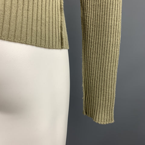 JOHN RICHMOND Taille S Olive Ribbed Knit Gold Graphic Wool Blend Crew-neck Pull Pull