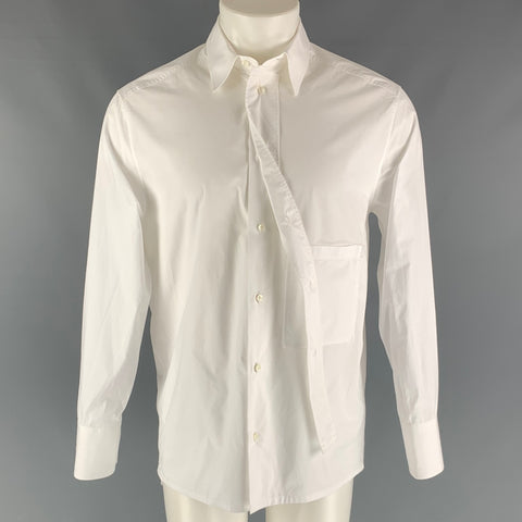 VALENTINO Size M White Solid Cotton Button Up Long Sleeve Shirt