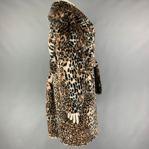 JAKKE Size 8 Tan Black Modacrylic Animal Print Belted Coat
