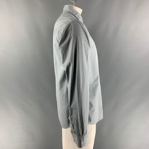 SAVE KHAKI Size XL Blue Solid Cotton Long Sleeve Shirt